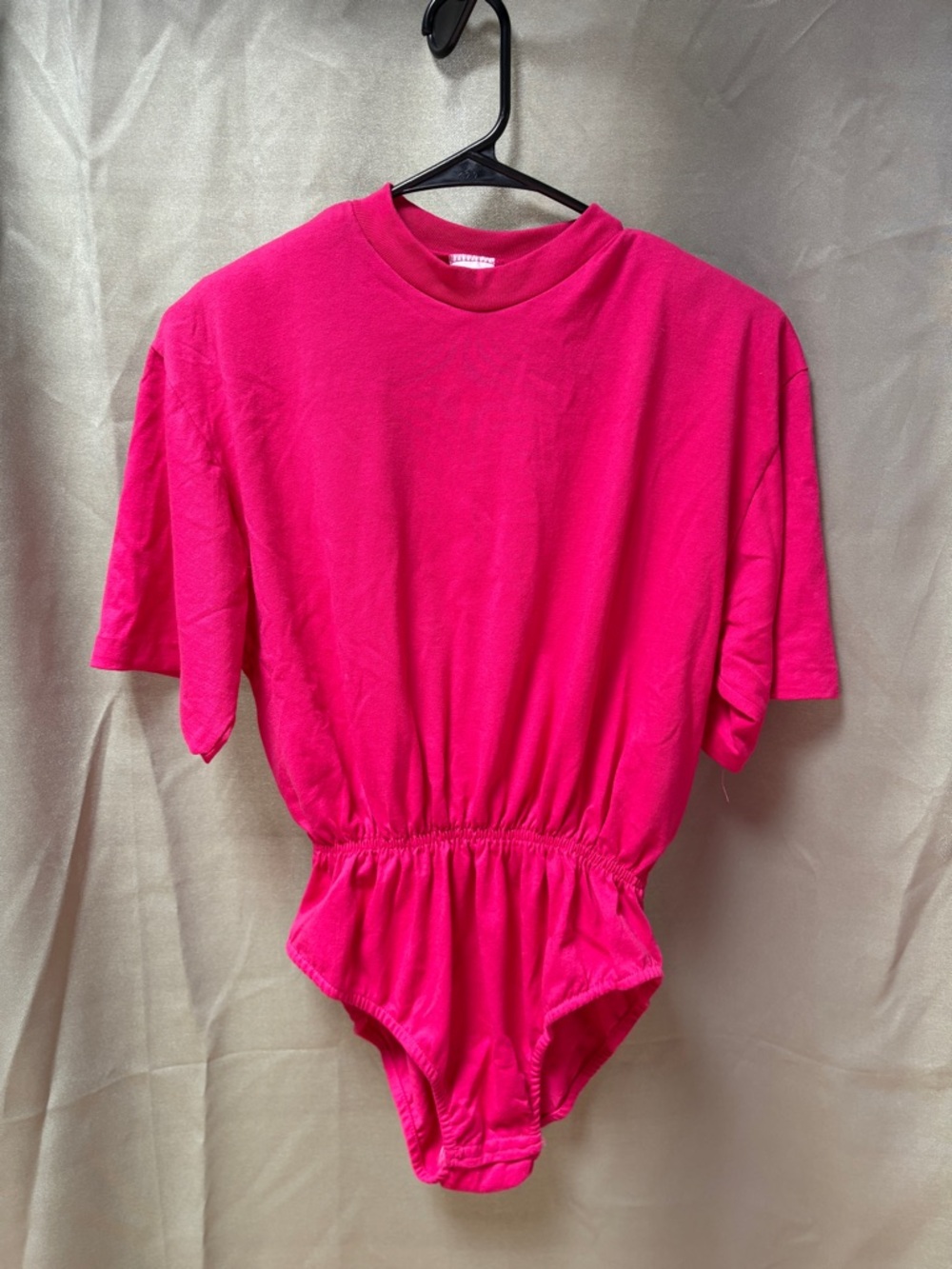 Vintage 80s Pink Bodysuit Womens Small Made in USA Short Sleeve Snap Crotch